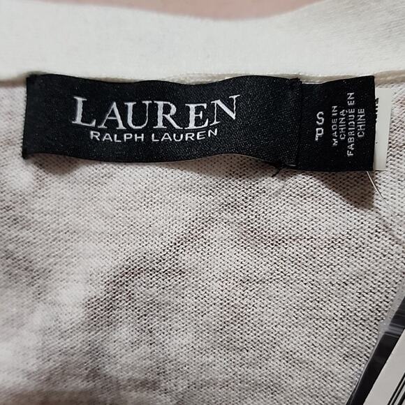 LAUREN Ralph Lauren Tan Snakeskin Print Cotton-Blend Cardigan Size Small New - Picture 8 of 9